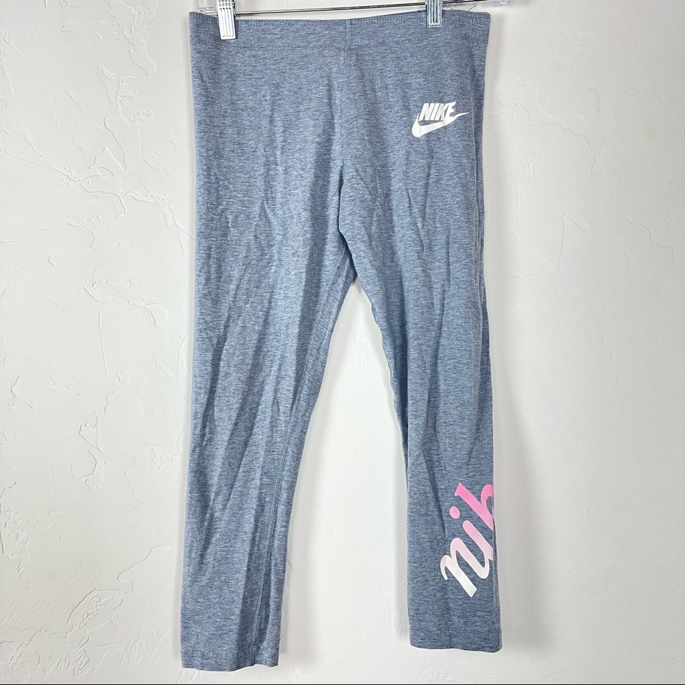 Nike Tights Leggings Training Tight Fit Collant Blue Logo Spellout Pull On Waist